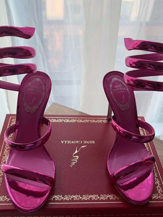 Rene Caovilla Shoes - Rene Caovilla Metallic Hot Pink Spiral-Strap Stiletto Sandals